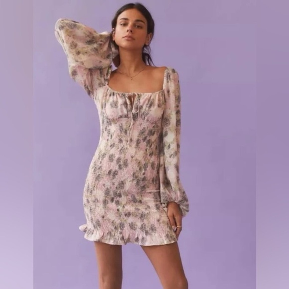 Urban Outfitters Kiss the Sky Floral Mini Dress - Pink and Cream